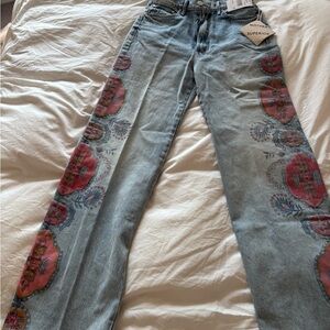 Blue and Pink Women's Jeans